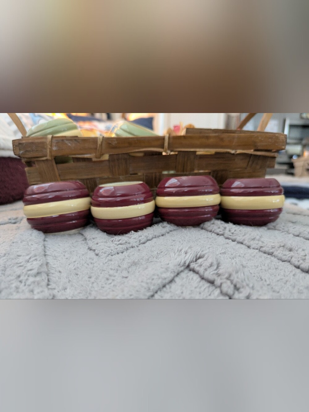 Ceramic Burgundy and Cream Napkin Rings - Set of 4